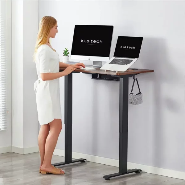 electric height adjustable desk in brown