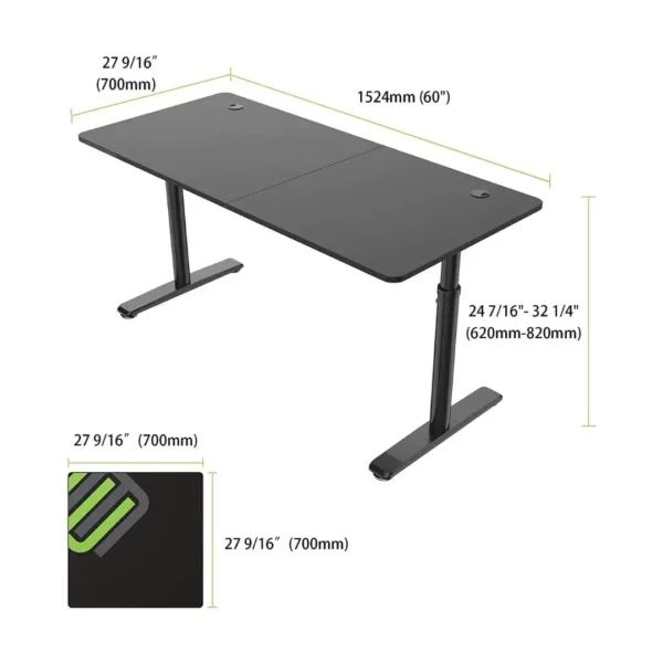 gaming height adjustable desk in black